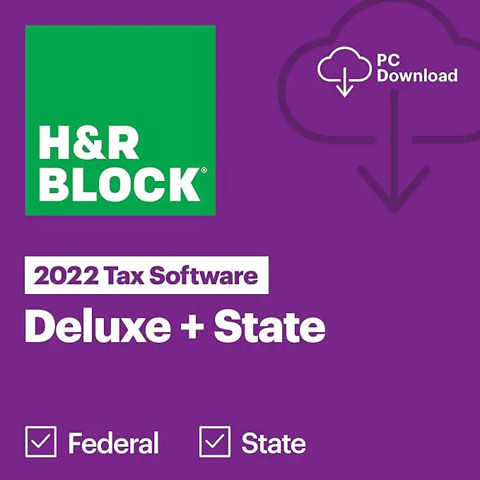 HRB Tax Software Deluxe + State 2022 for 1 User, Windows, Download HR Block