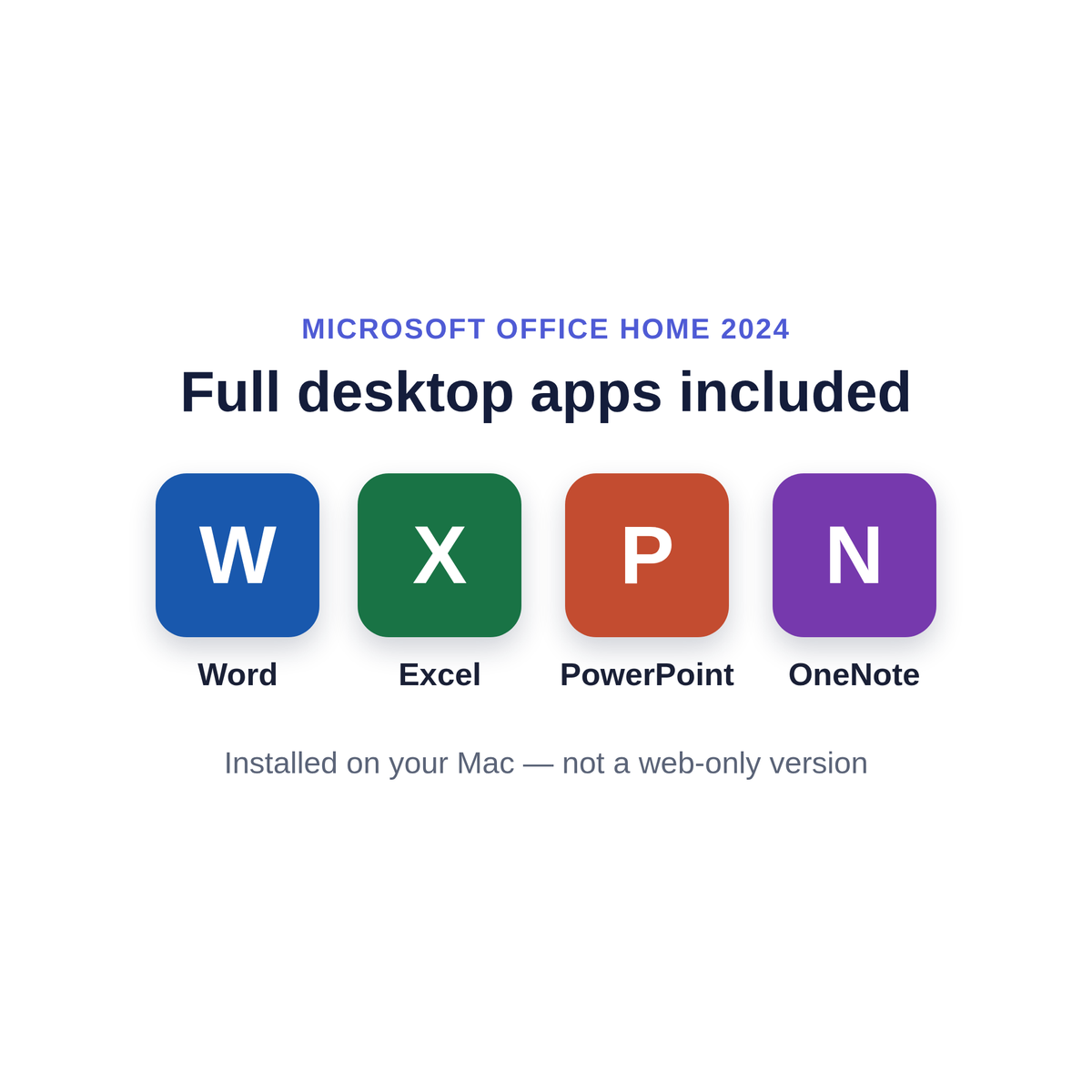Microsoft Office Home 2024 included apps for Mac — Word, Excel, PowerPoint and OneNote