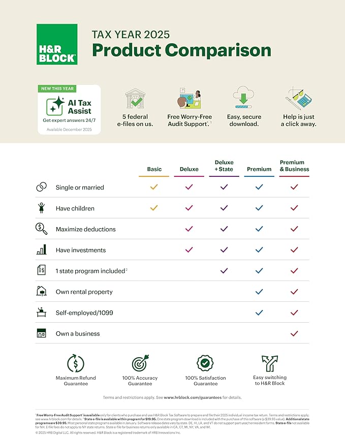 Software de impuestos H&R Block Deluxe + Estado 2024 Descarga para Windows/Mac