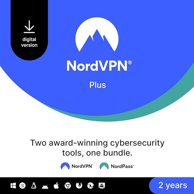 NordVPN Plus, 10 Devices, 2-Year, VPN & Cybersecurity Software