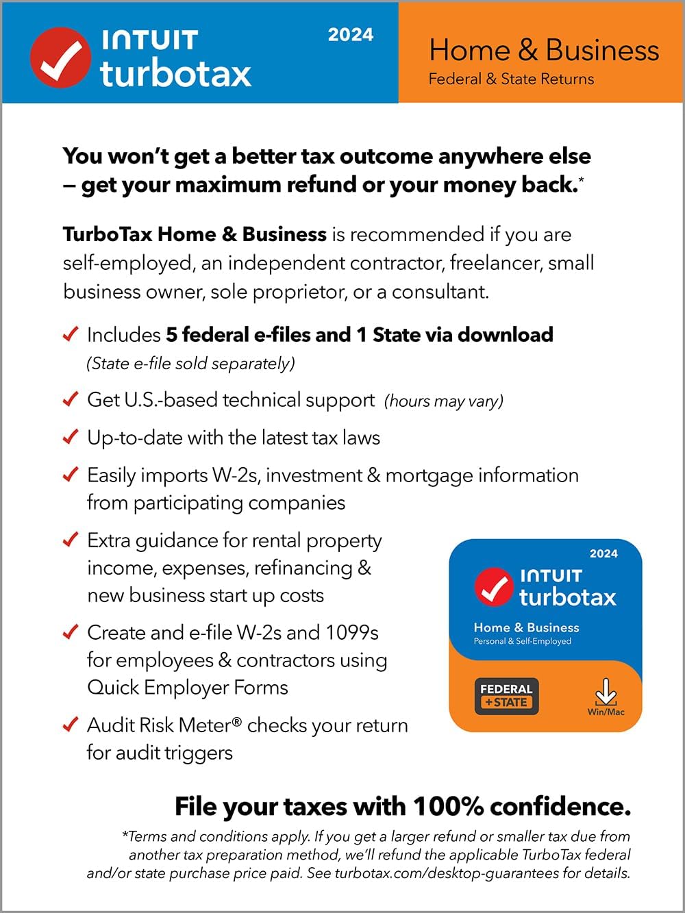 TurboTax Home and Business 2024 Download Tax Software