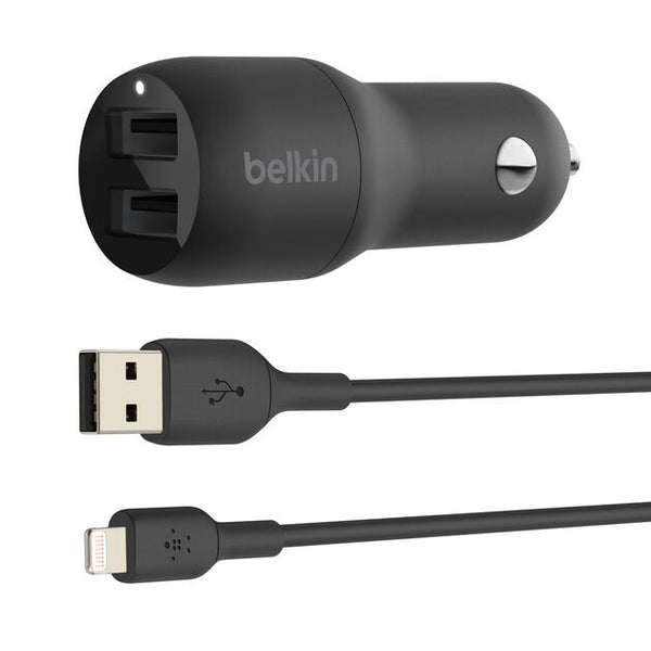 Belkin Boost Charge Dual USB-A Car Charger 24W with Lightning Cable