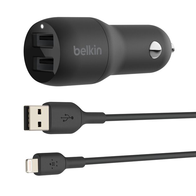 Belkin Boost Charge Dual USB-A Car Charger 24W with Lightning Cable
