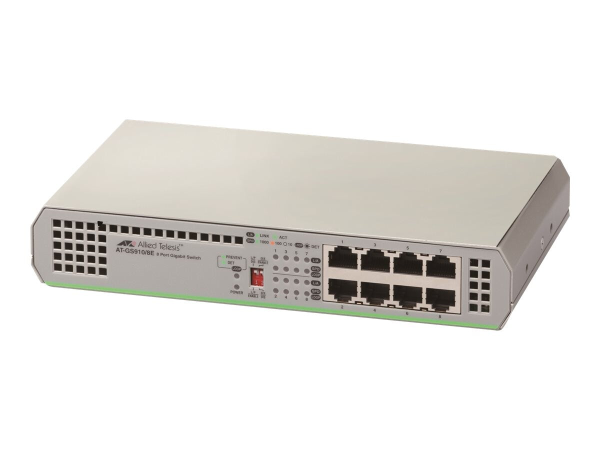 Allied Telesis AT-GS910/8E 8-port unmanaged Gigabit Ethernet switch with external PSU