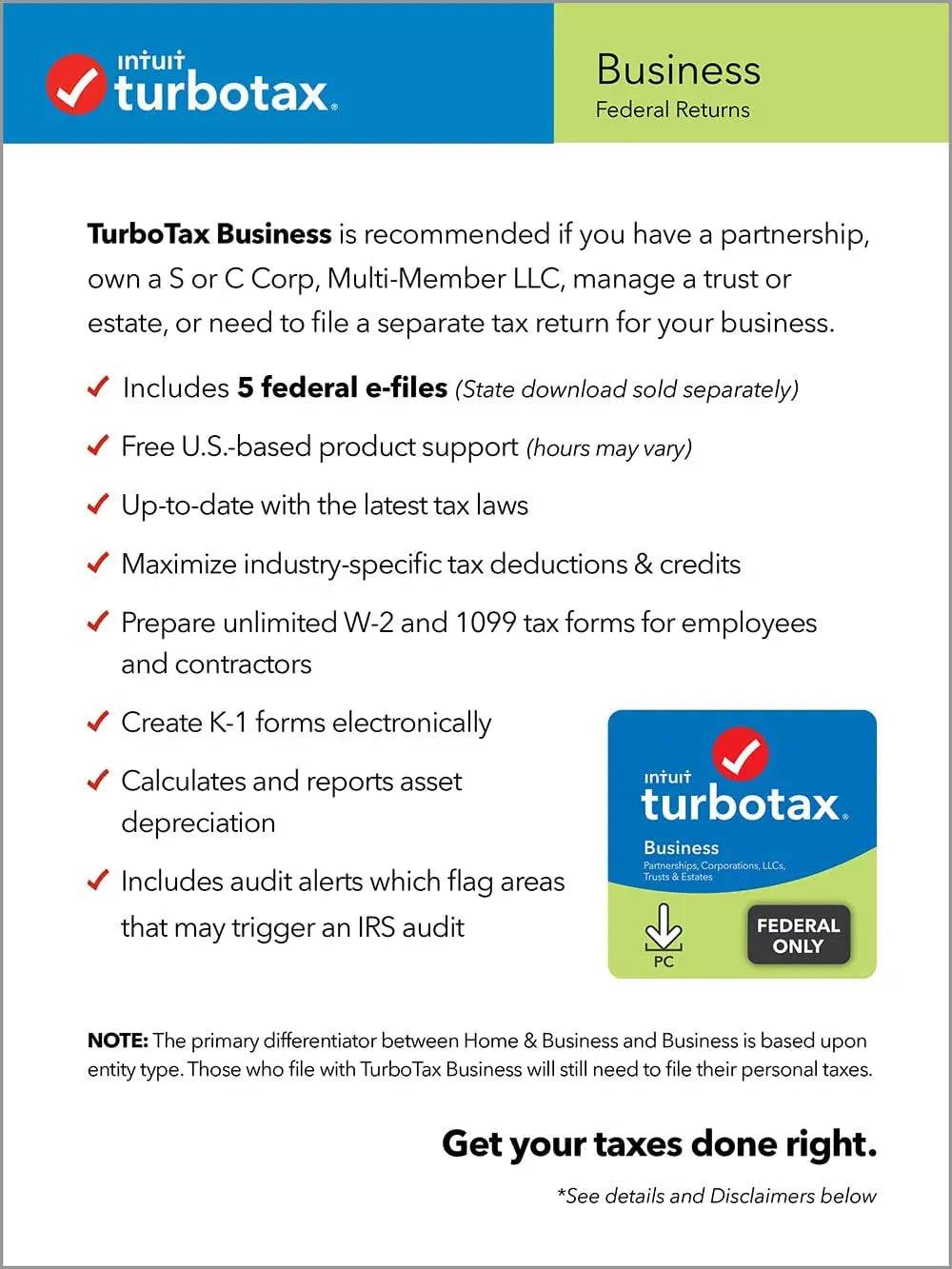 Turbotax Business 2021, Federal Return Only [PC Download] Windows Only Intuit