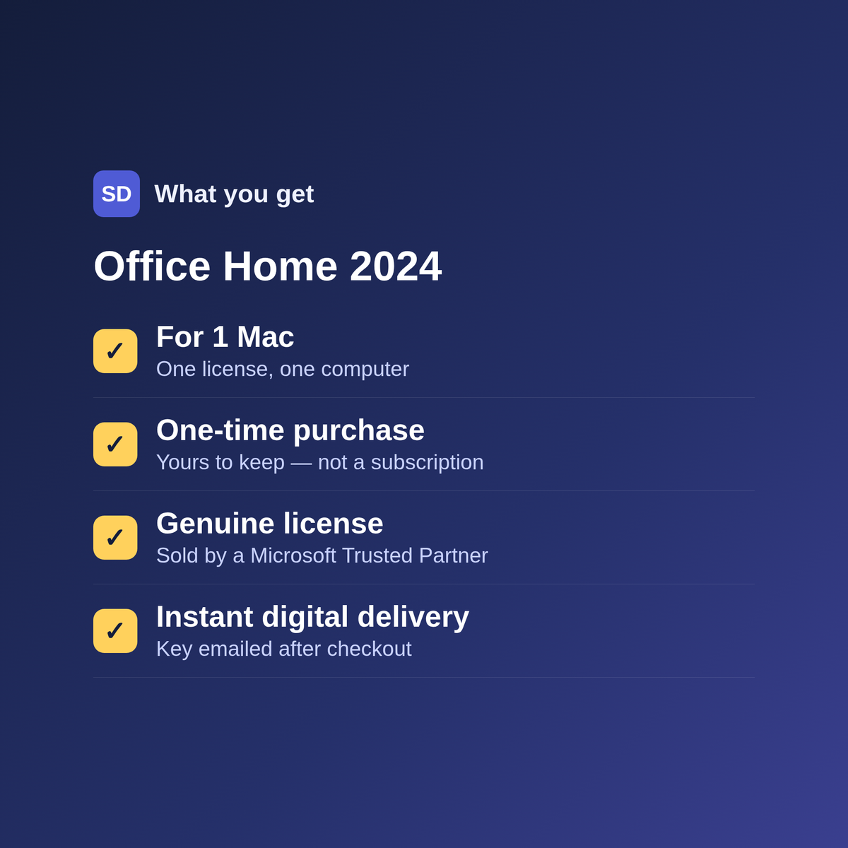 Office Home 2024 for 1 Mac — one-time purchase, genuine license, instant digital delivery