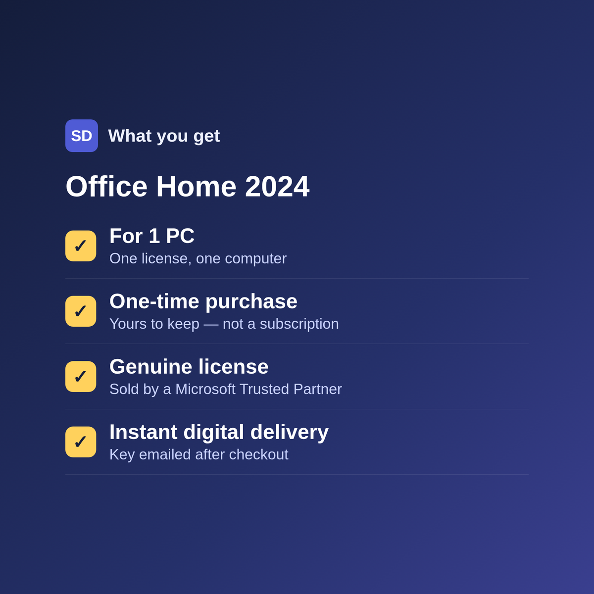 Office Home 2024 for 1 PC — one-time purchase, genuine license, instant digital delivery