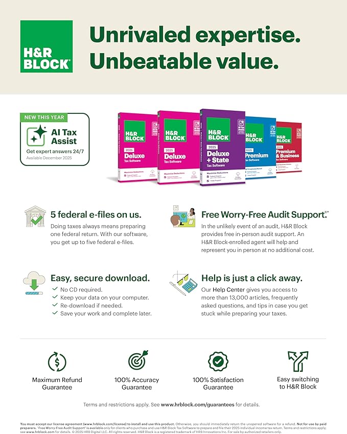 H&R Block Tax Software Premium 2025 Win/Mac Download