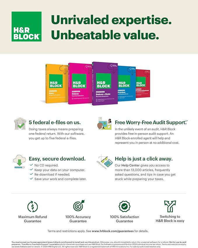 H&R Block Tax Software Premium & Business 2024