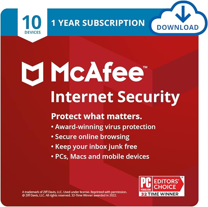 McAfee Internet Security: 10 dispositivos, suscripción de 1 año 