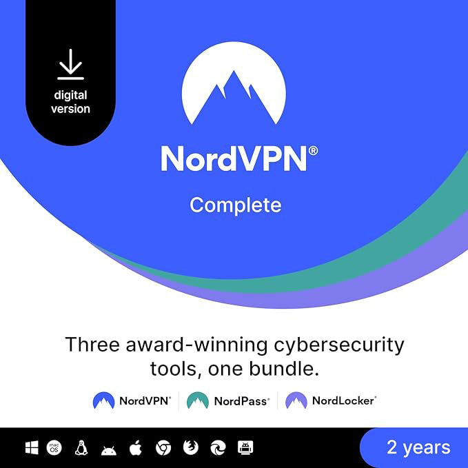 NordVPN Complete, 10 dispositivos, 2 años, paquete de software de VPN y ciberseguridad 
