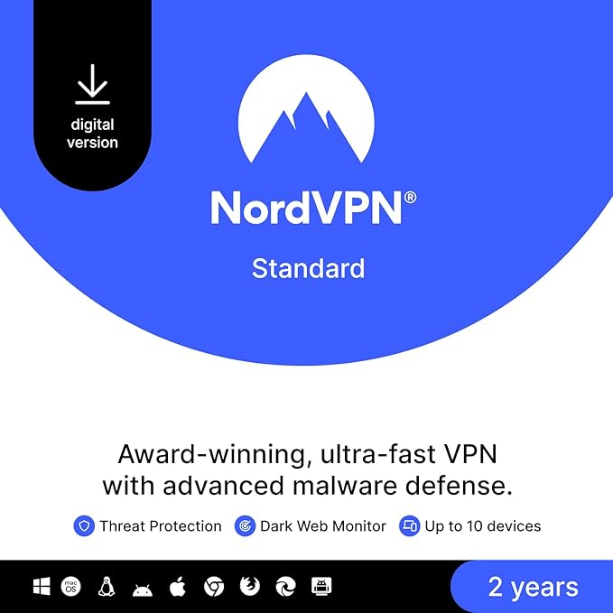 NordVPN Standard, 10 Devices, 2-Year, VPN & Cybersecurity