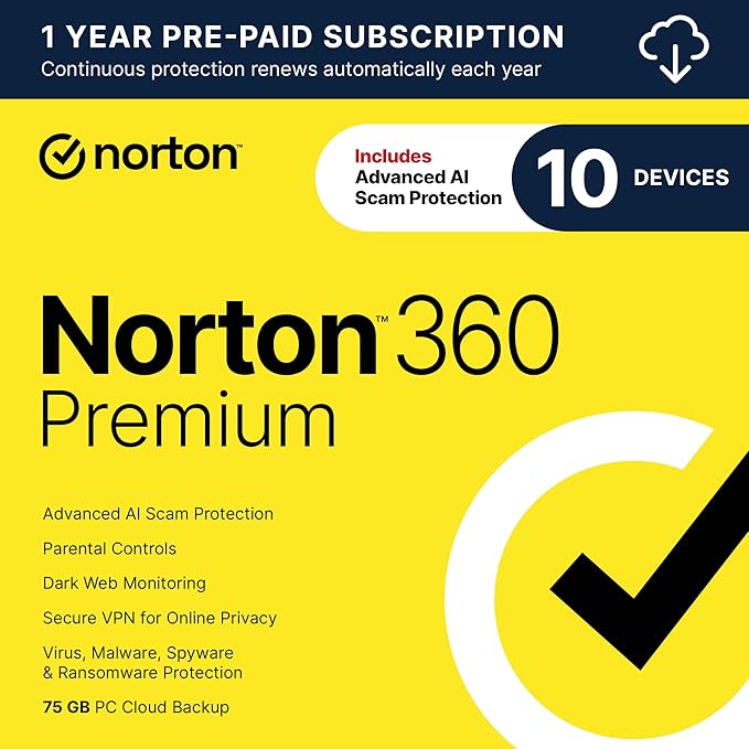 Norton 360 Premium 2025, Antivirus Software for 10 Devices