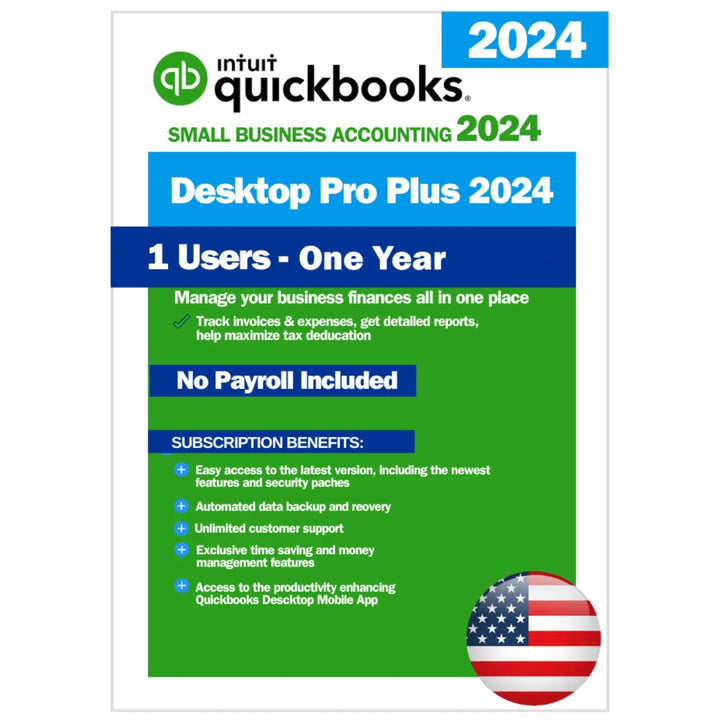 QuickBooks Desktop Pro Plus 2024 – USA Version (1 User/1 Year Subscription)